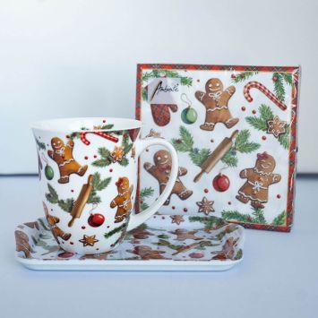 Tassen- und Tablett-Set "Lebkuchen"