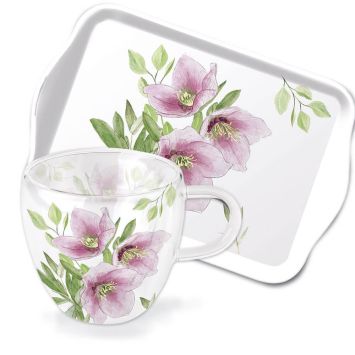 Teeglas- und Tablett-Set „Christrosen“